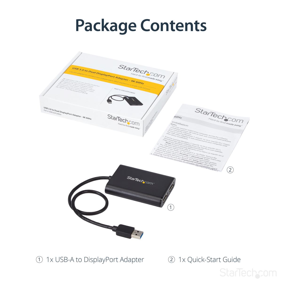 STARTECH.COM USB To Dual DisplayPort Adapter - 4k 60hz - USB 3.0 (5gbps)