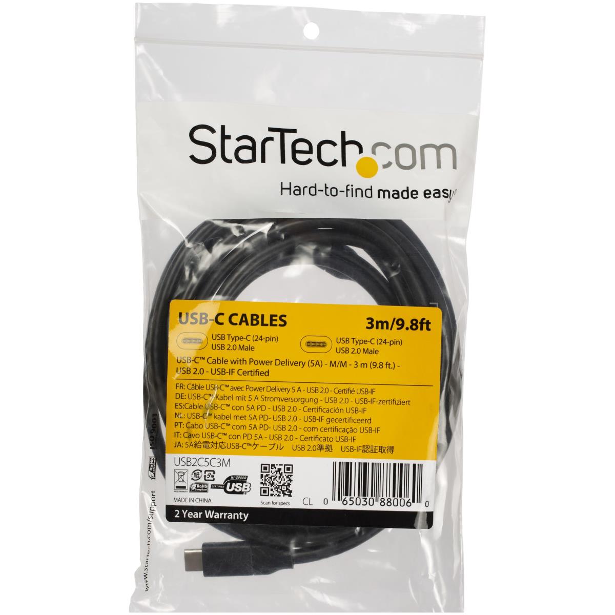 STARTECH.COM USB-c To USB-c Cable W/ 5a Pd - M/m USB 2.0 - USB-if Certified - 3m