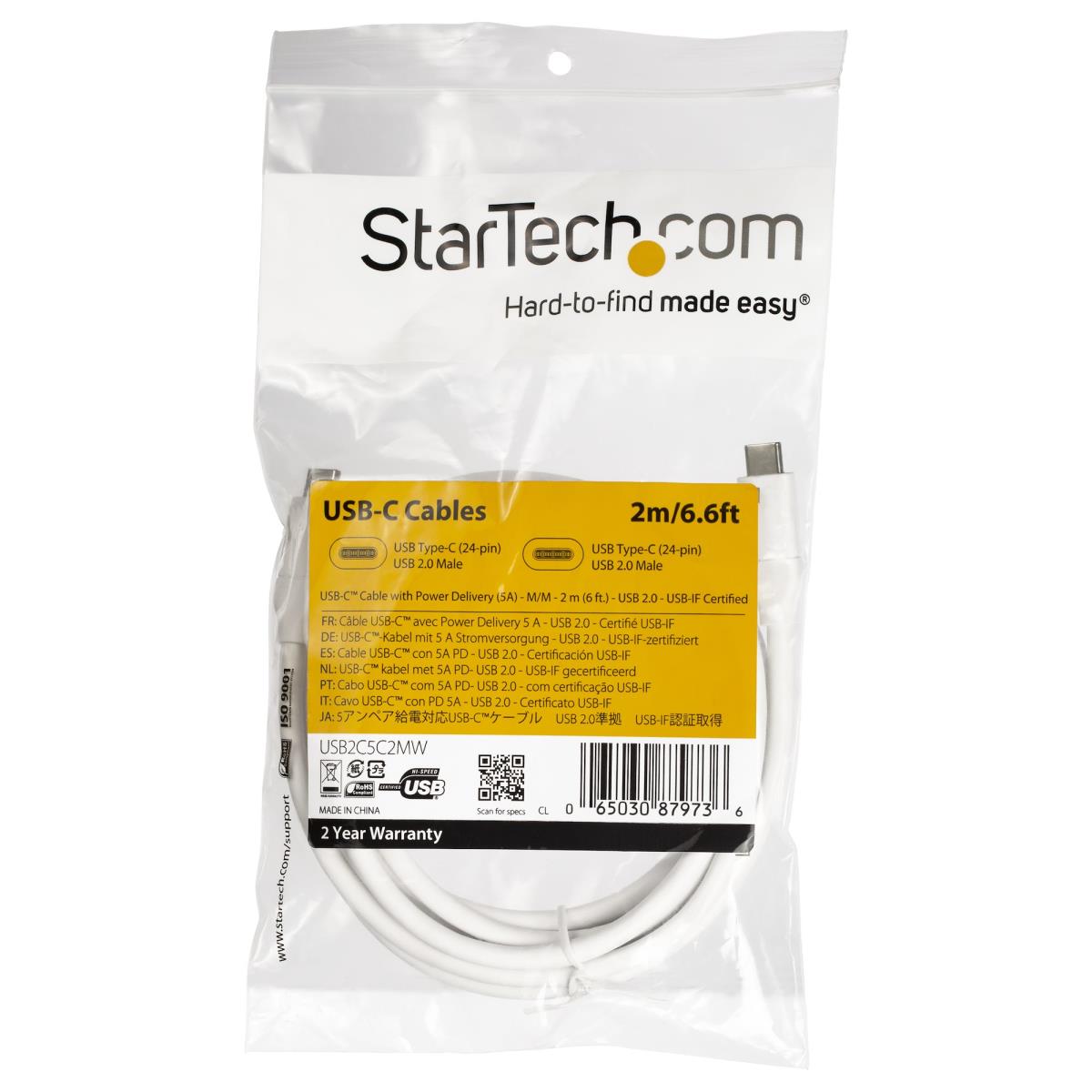 STARTECH.COM USB-c To USB-c Cable W/ 5a Pd - M/m USB 2.0 - USB-if Certified - 2m White