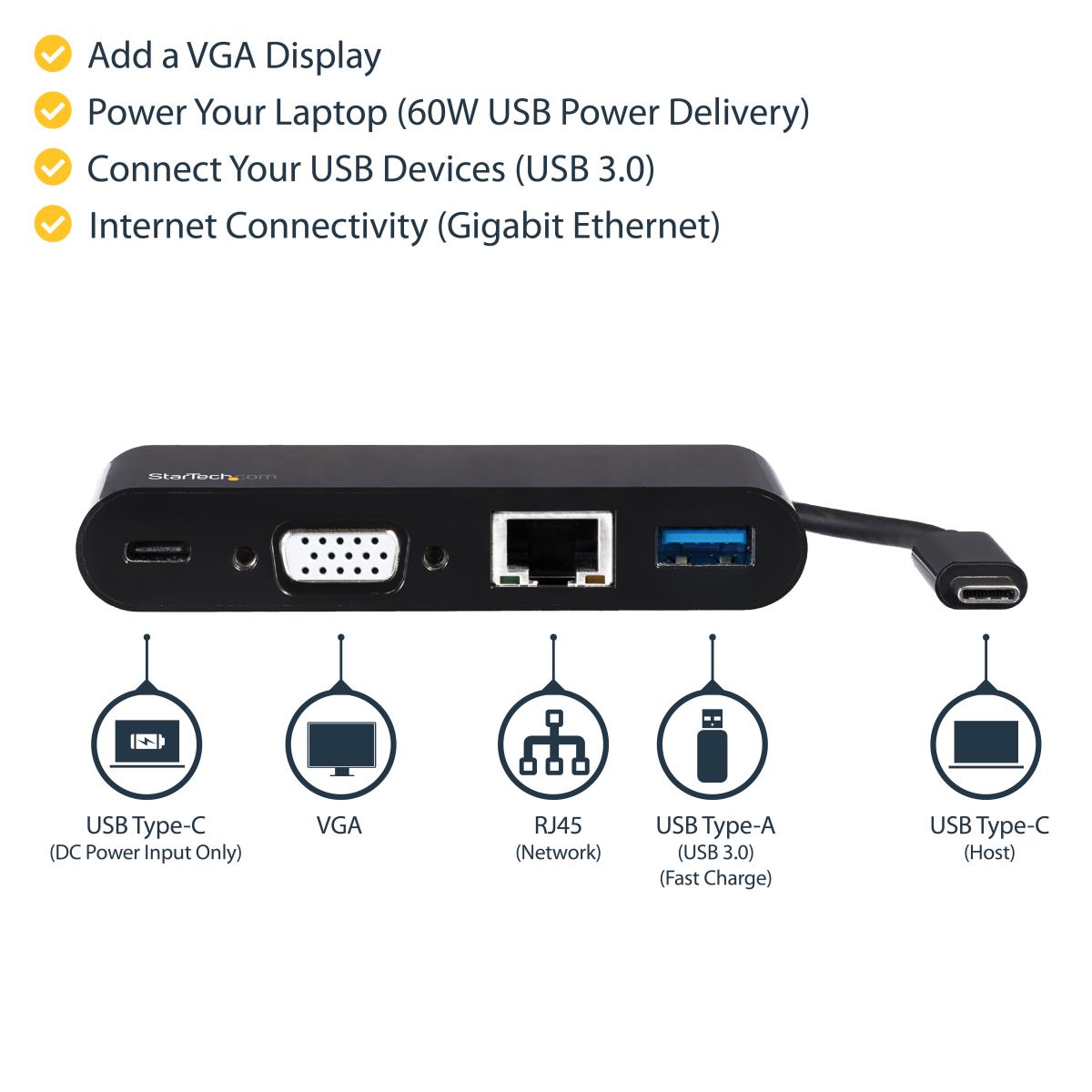 STARTECH.COM USB-c Vga Multiport Adapter - Power Delivery (60w) - USB 3.0 - Gbe