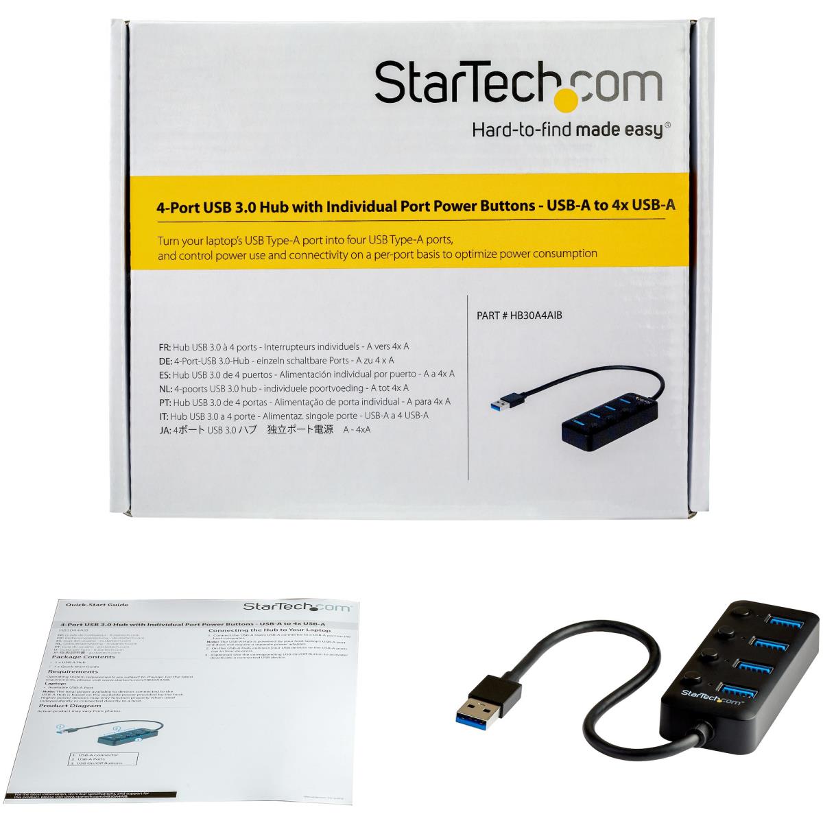 STARTECH.COM USB Hub - 4port - USB 3.0 4x USB-a With Individual On/off Switches