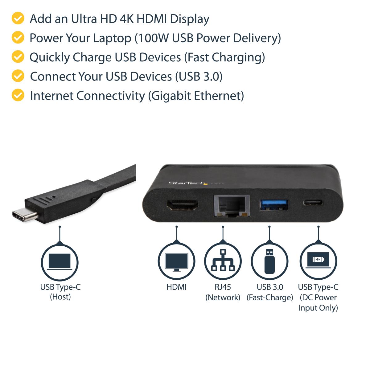 STARTECH.COM Docking Station USB-c Multiport Adapter - Hdmi 4k -1xa 1xc Gbe-100w Pd 3.0