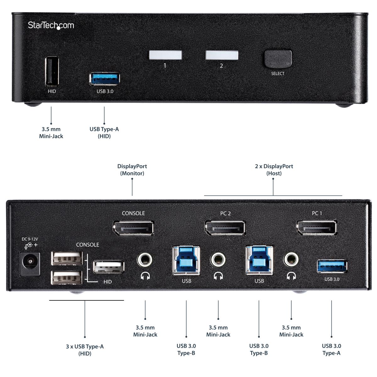 STARTECH.COM KVM Switch - 2 Port DisplayPort  - 4k60hz - USB 3.0 Hub