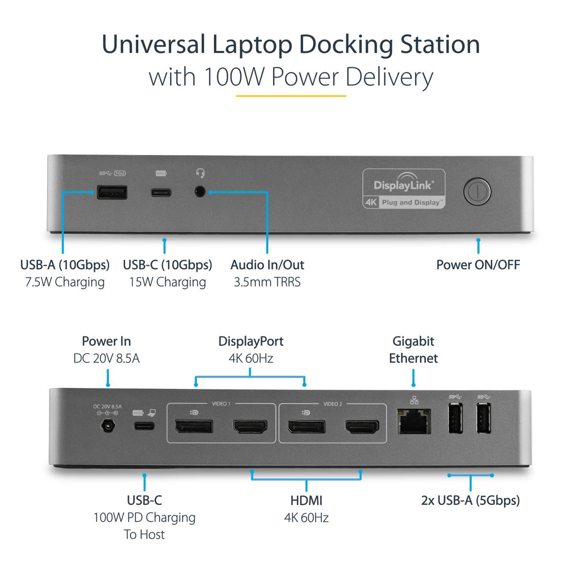 STARTECH.COM Docking Station - Dual 4k Universal USB-c / USB 3.0 - 100w Pd