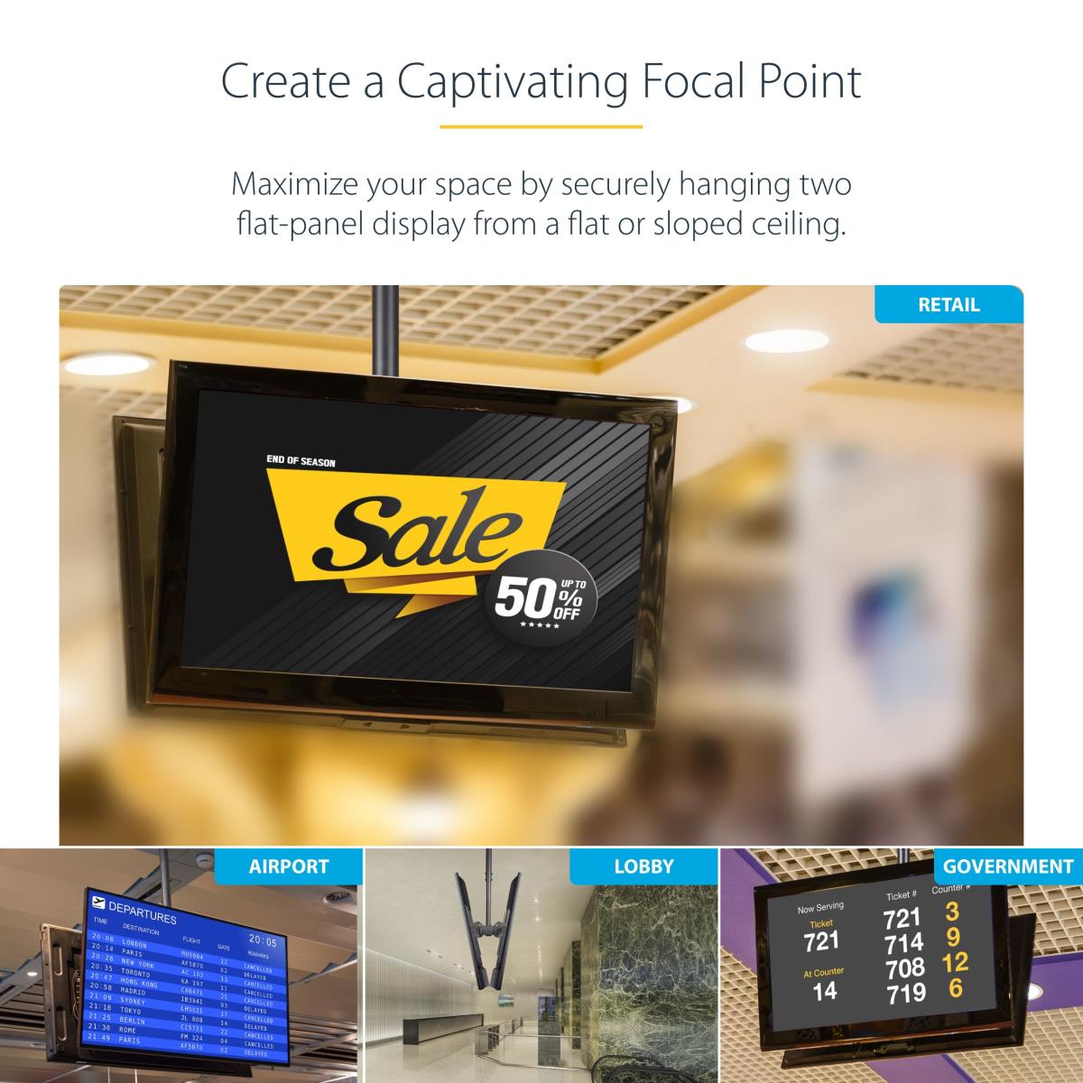 STARTECH.COM Ceiling Tv Mount Back-to-back For 32in To 75in Displays/steel