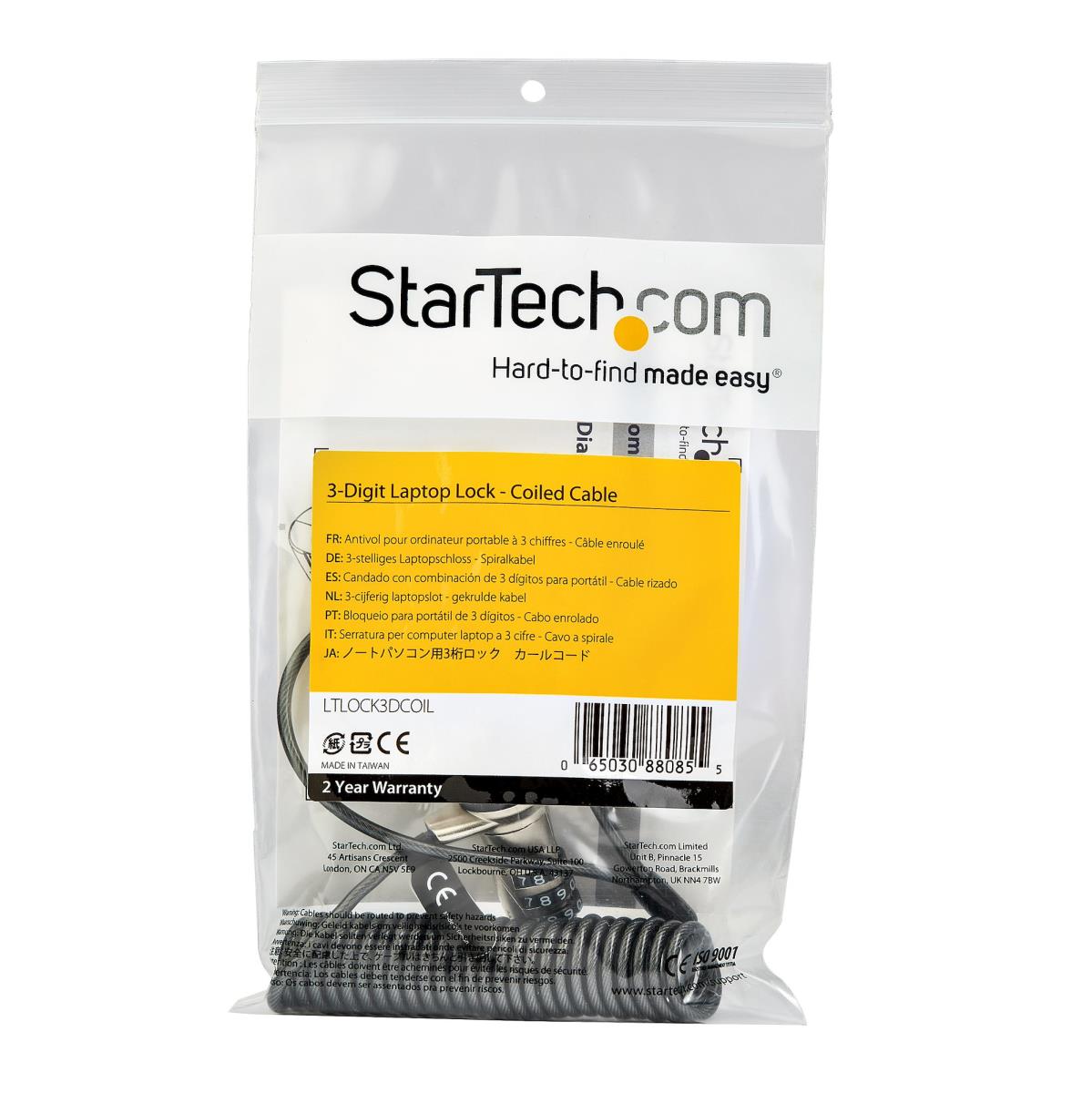 STARTECH.COM Laptop Cable Lock-with Coiled Cable 3-digit Combination Lock