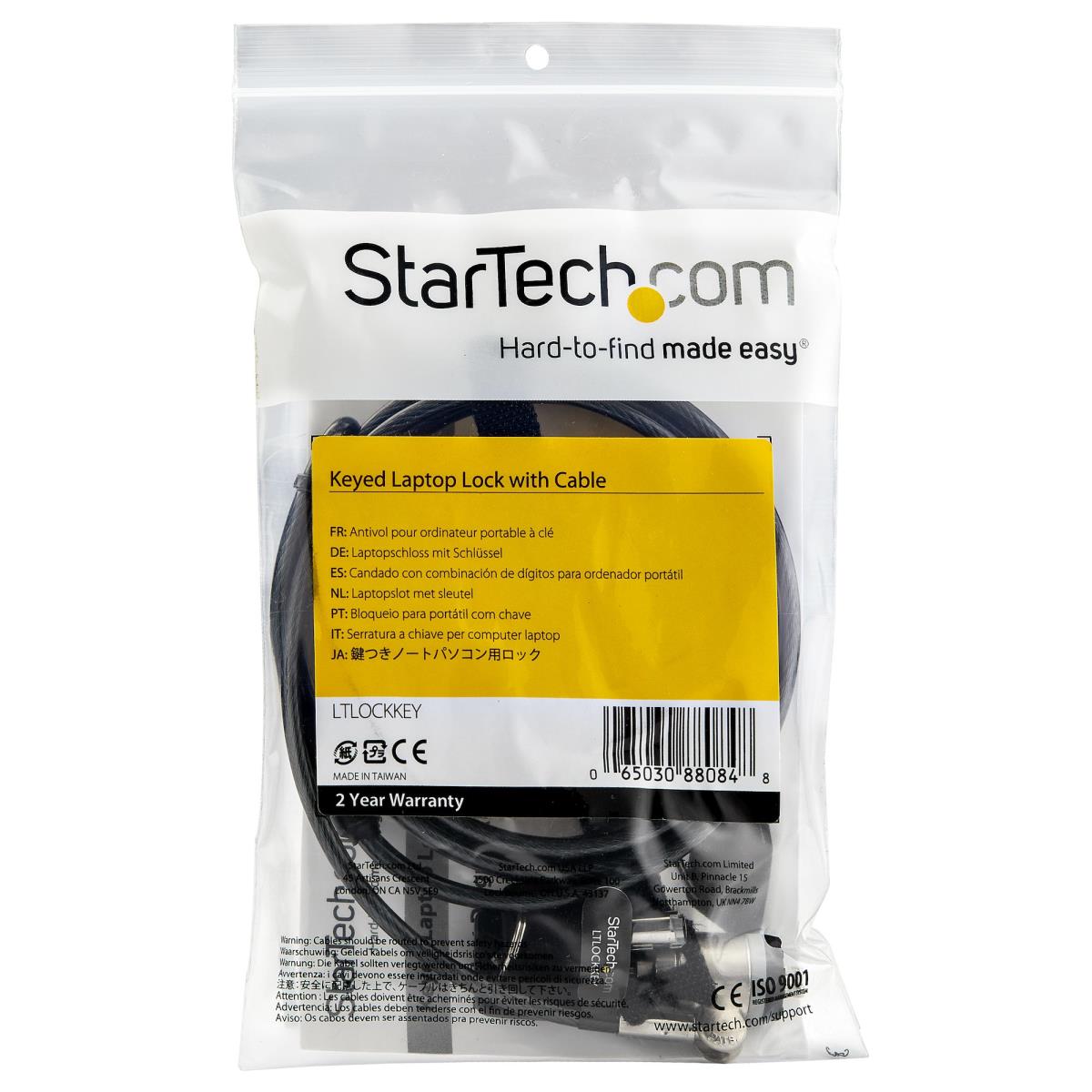 STARTECH.COM Keyed Cable Lock - 2m (6.5) Steel Cable Push-to-lock Button