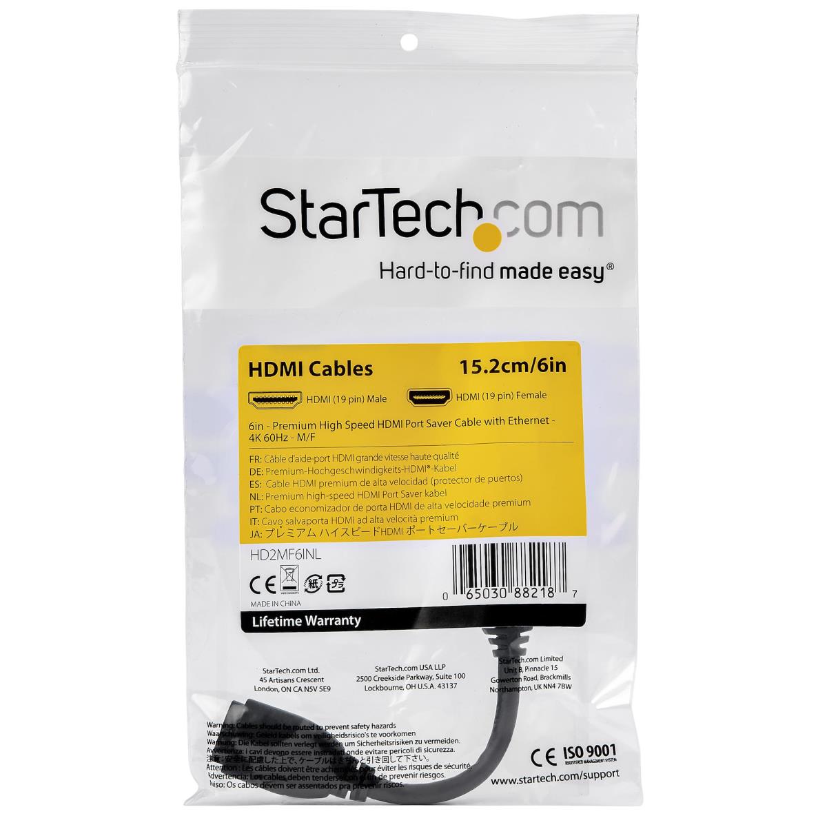 STARTECH.COM High Speed Hdmi Port Saver Cable - 4k 60hz 6in
