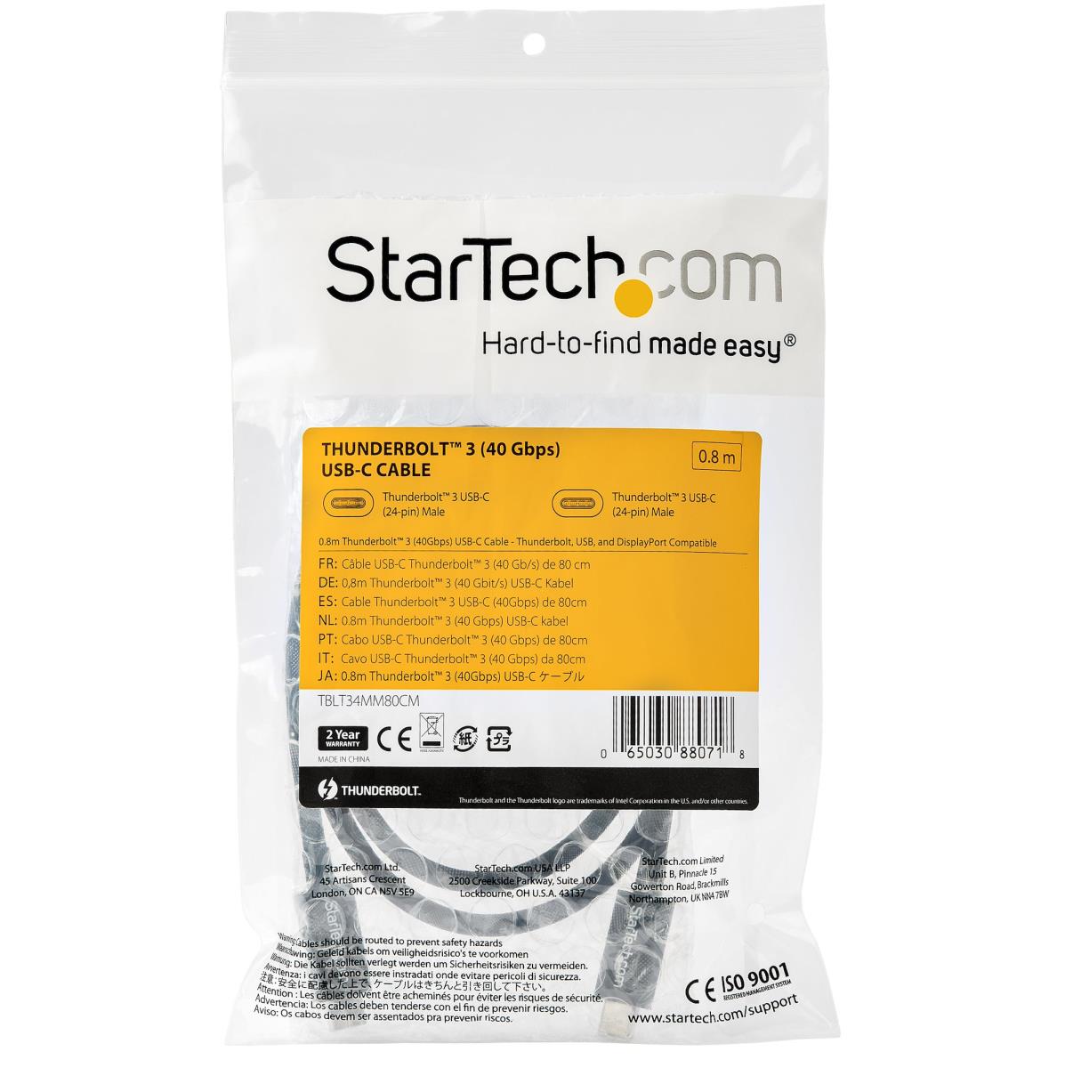 STARTECH.COM Thunderbolt 3 USB-c Cable 80cm 40gbps
