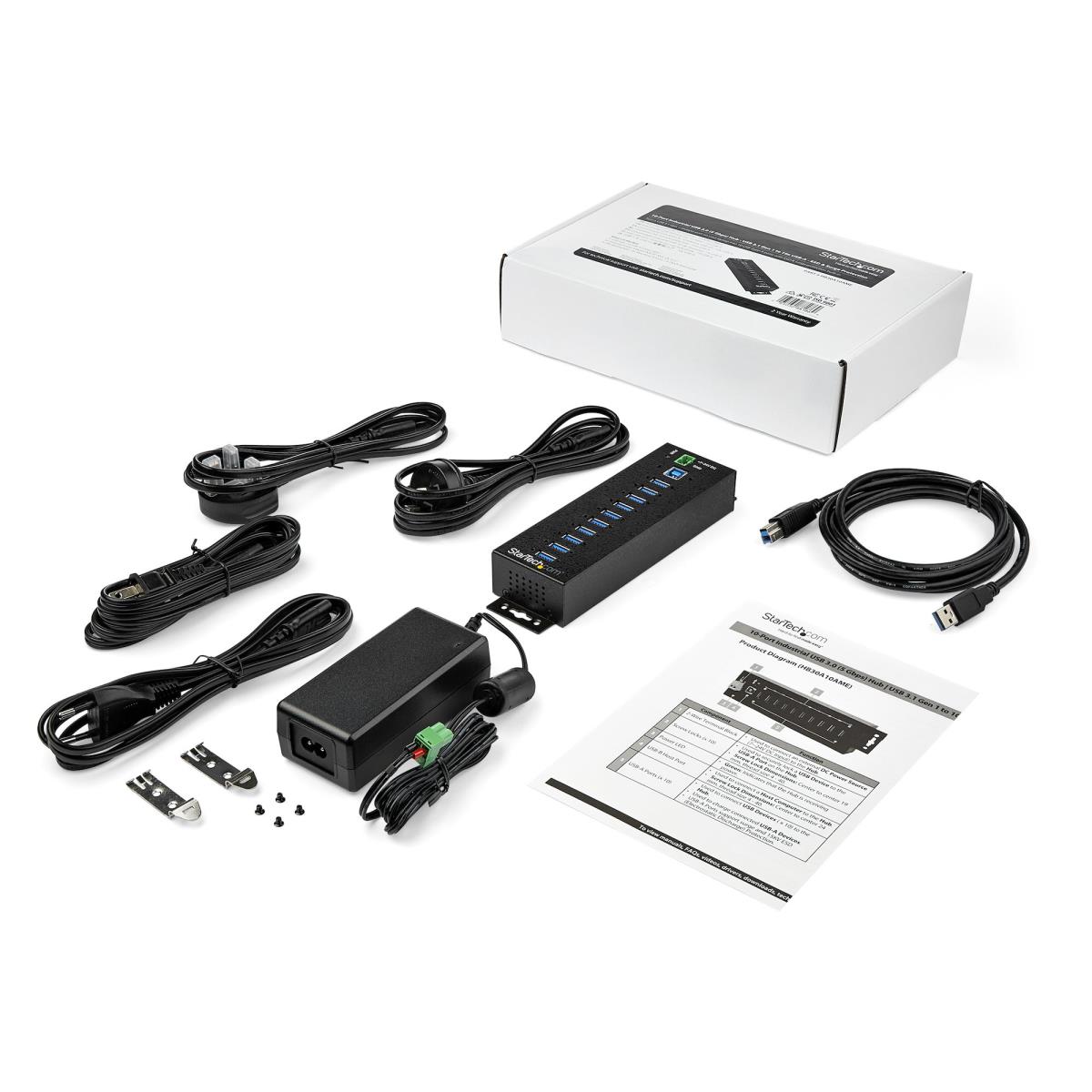 STARTECH.COM USB Hub - 10-port Industrial USB 3.0 With External Power Adapter - Esd & 350w Surge Protection