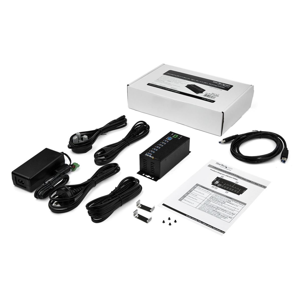 STARTECH.COM USB Hub - 7-port Industrial - USB 3.0 With External Power Adapter - Esd & 350w Surge Protection