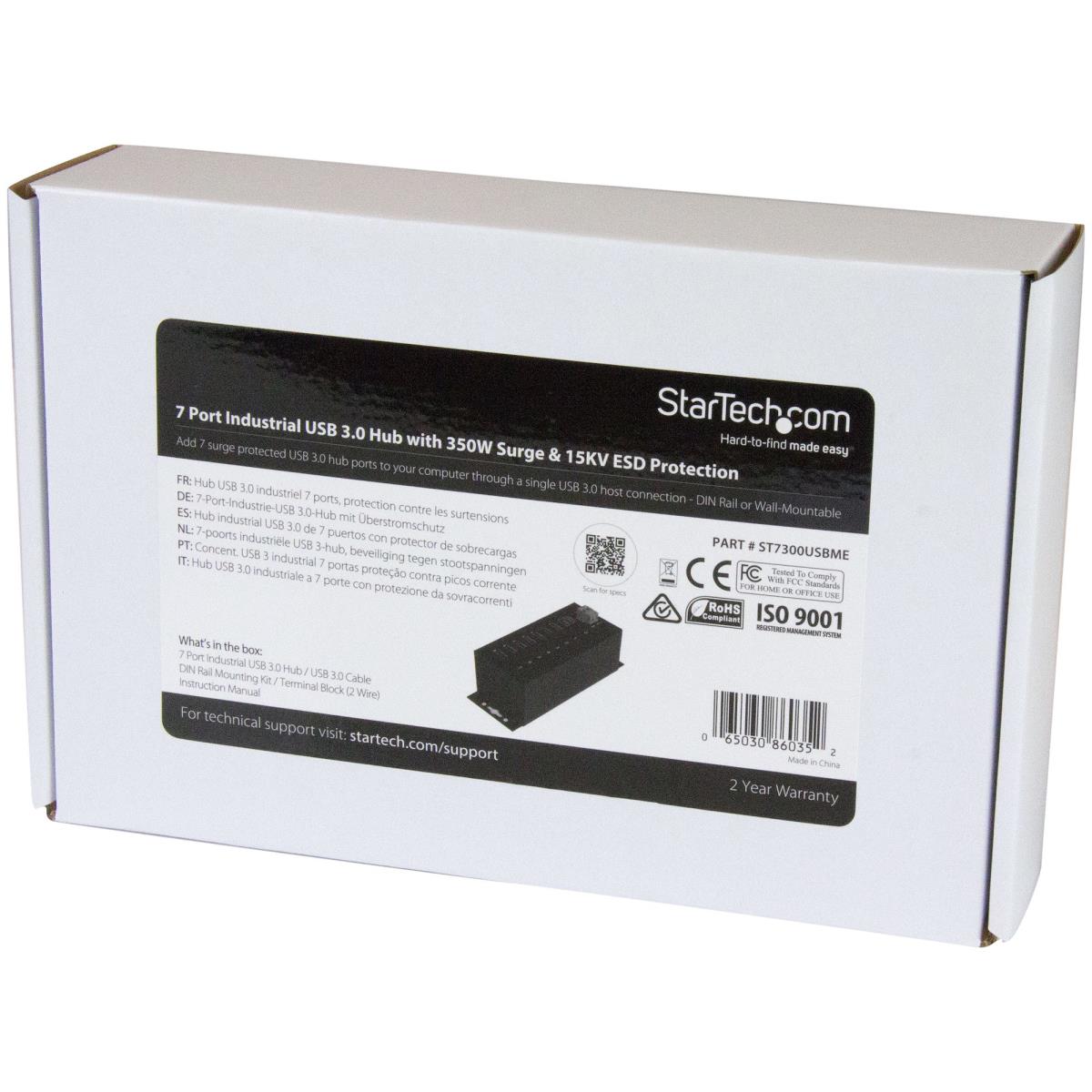 STARTECH.COM USB Hub - 7-port Industrial - USB 3.0 With External Power Adapter - Esd & 350w Surge Protection