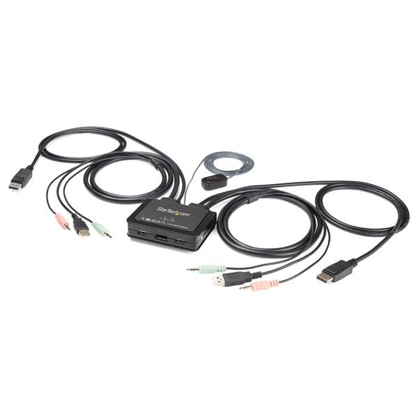 STARTECH.COM KVM Switch - 2 Port USB 4k60hz DisplayPort With Built-in Cables