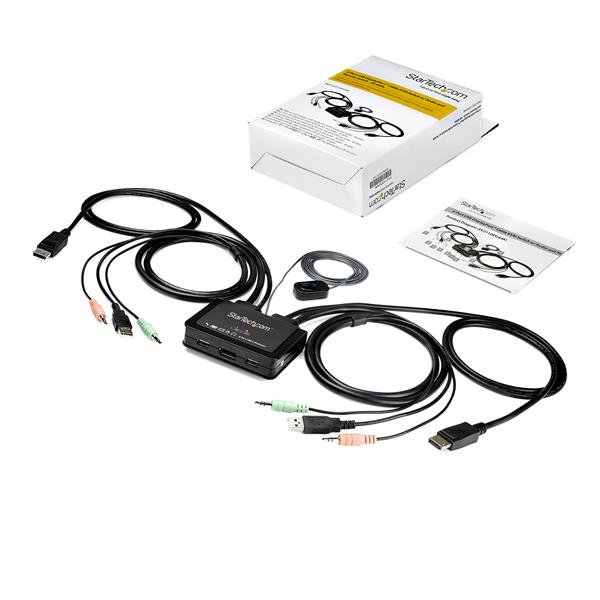 STARTECH.COM KVM Switch - 2 Port USB 4k60hz DisplayPort With Built-in Cables