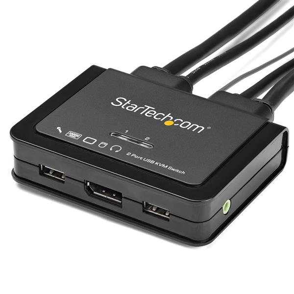 STARTECH.COM KVM Switch - 2 Port USB 4k60hz DisplayPort With Built-in Cables