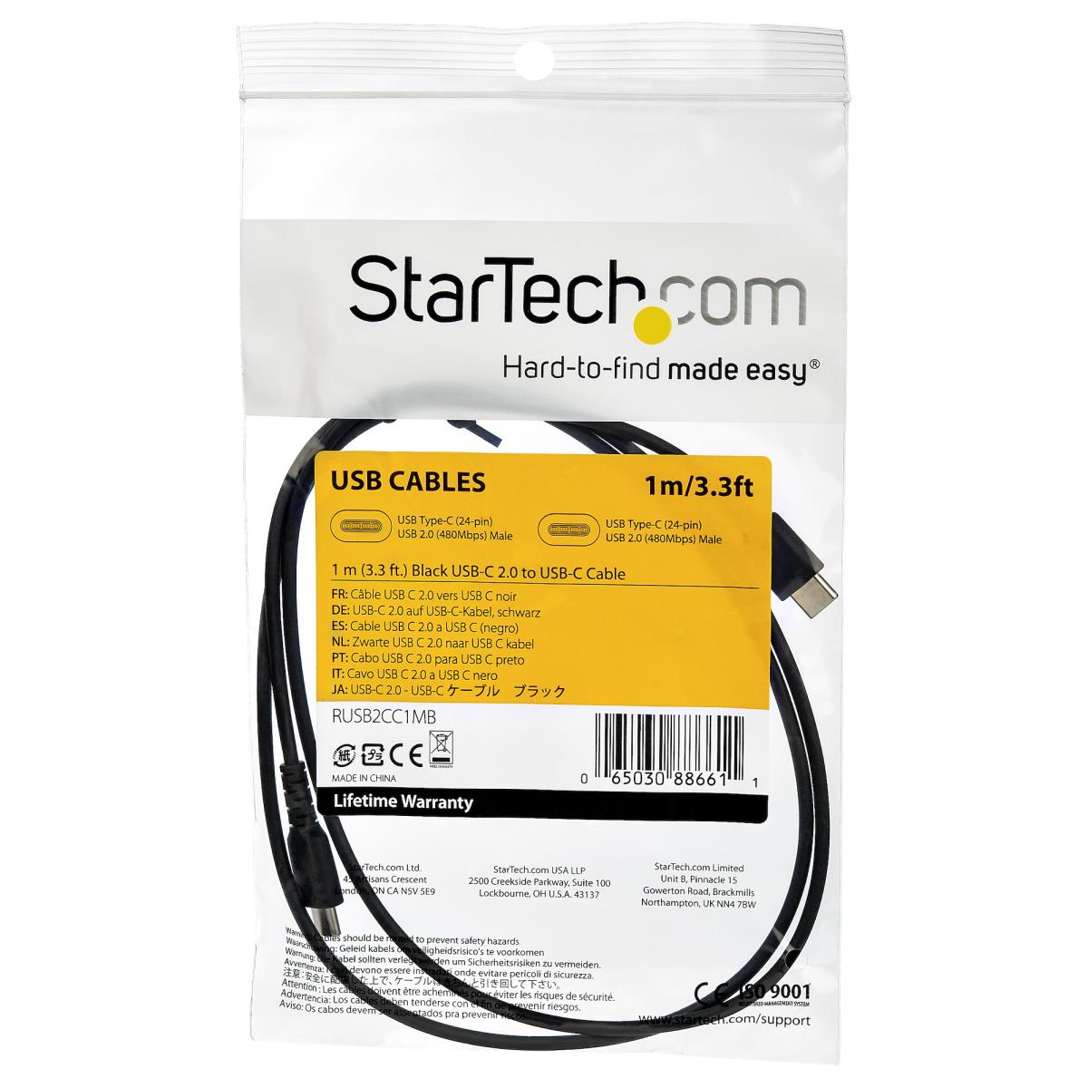 STARTECH.COM Durable USB 2.0 To USB C Cable - Aramid Fiber - 1m Black