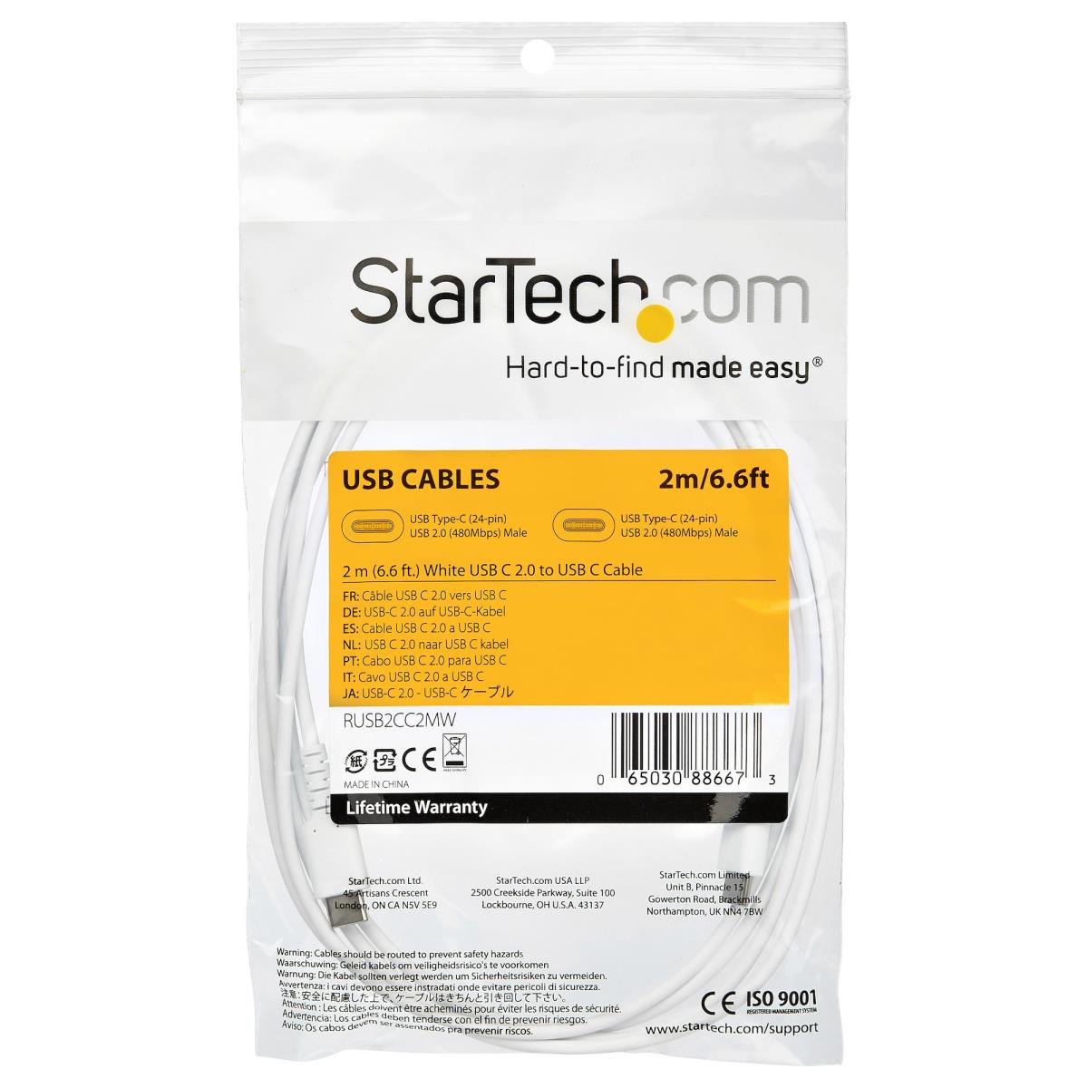 STARTECH.COM Durable USB 2.0 Type C Cable - 2M - White