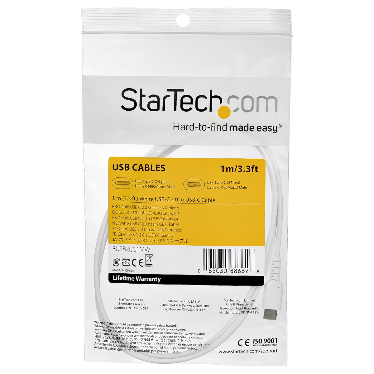 STARTECH.COM Durable USB 2.0 Type C Cable - 1M - White