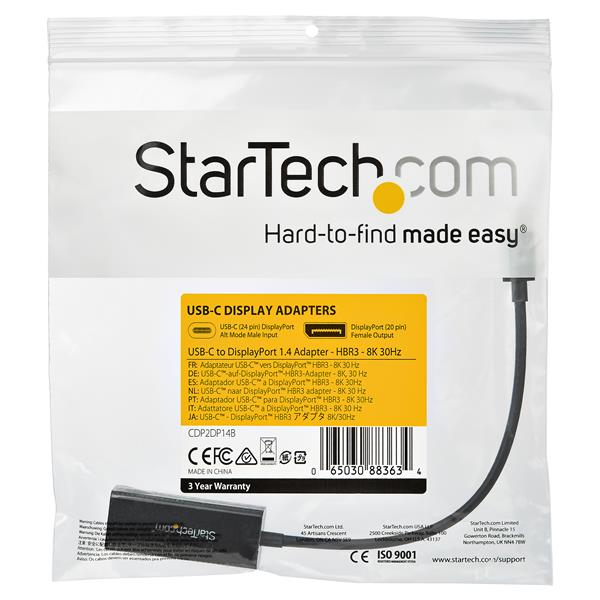 STARTECH.COM USB C to DisplayPort Adapter - 8K 30Hz - HBR3 Adapter