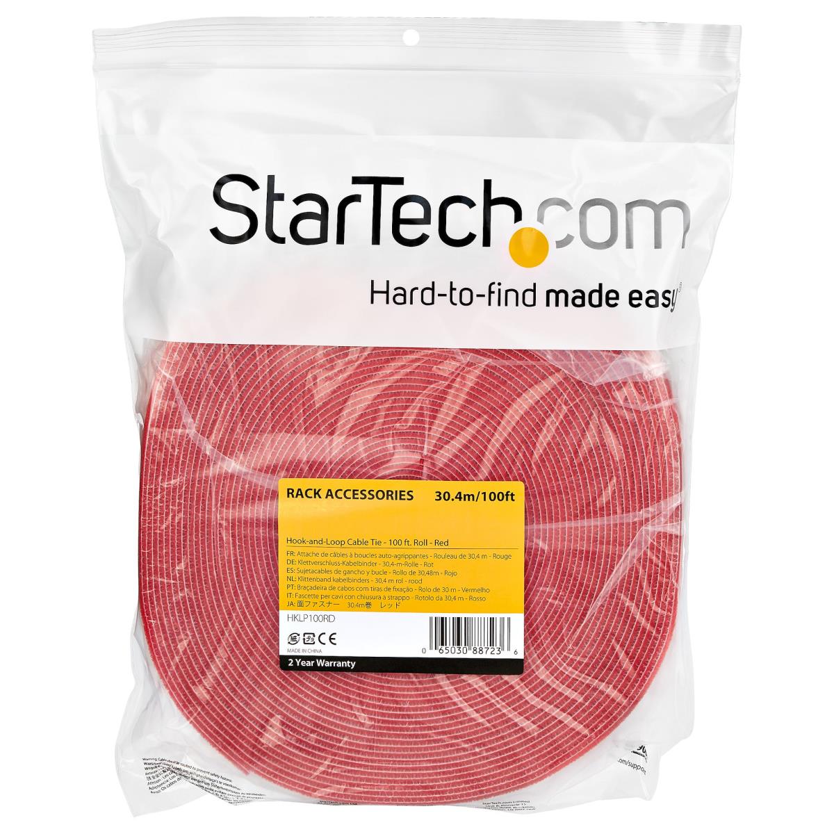 STARTECH.COM Hook And Loop Roll - Resuable - Red - 100ft