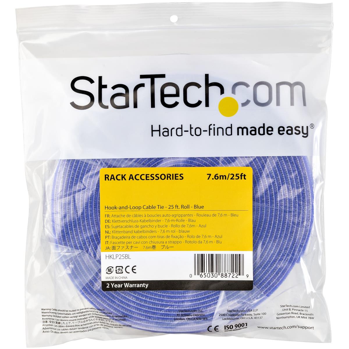 STARTECH.COM Hook And Loop Roll - Resuable - Blue - 25ft