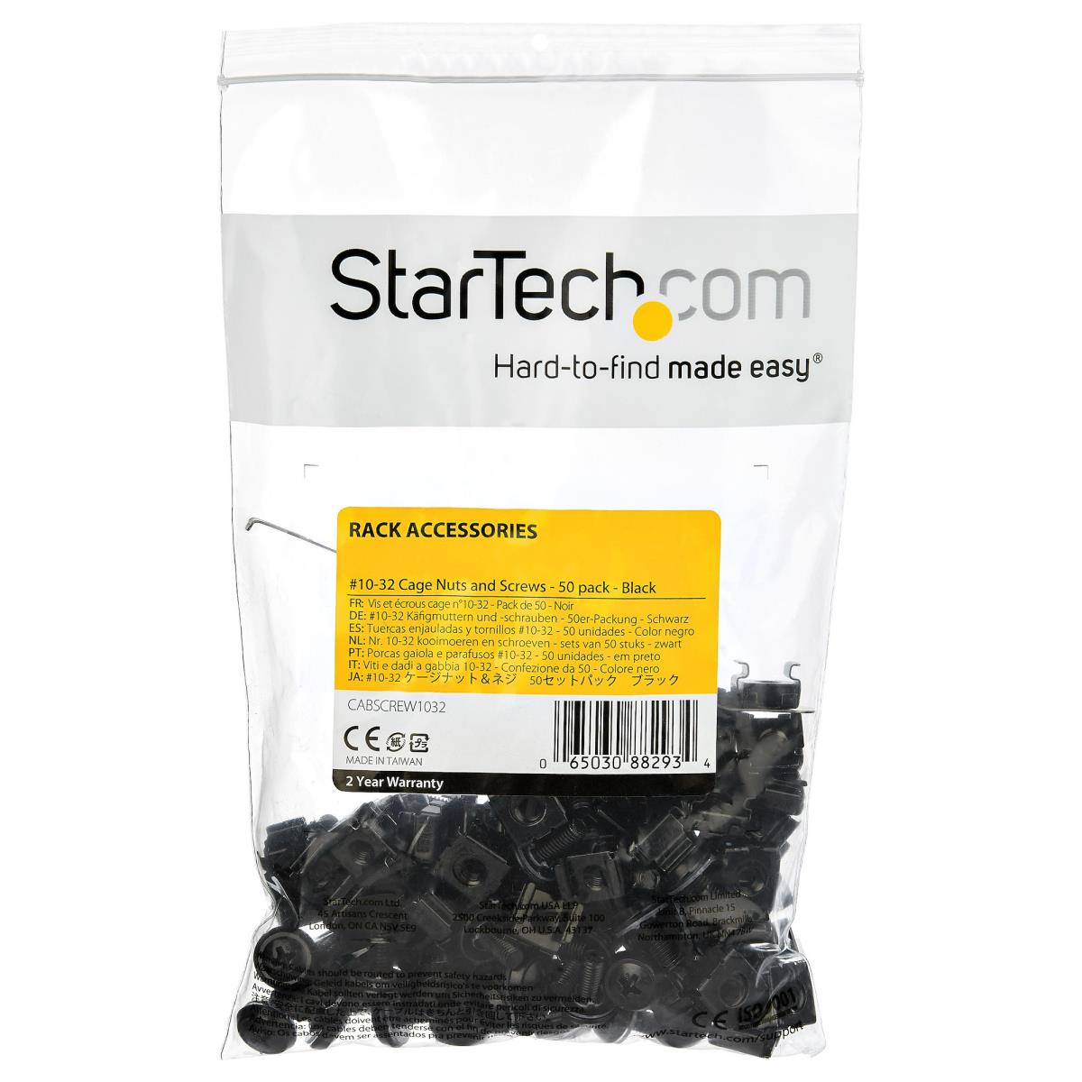 STARTECH.COM 10-32 Rack Screws And Nuts - 50 Pack - Black