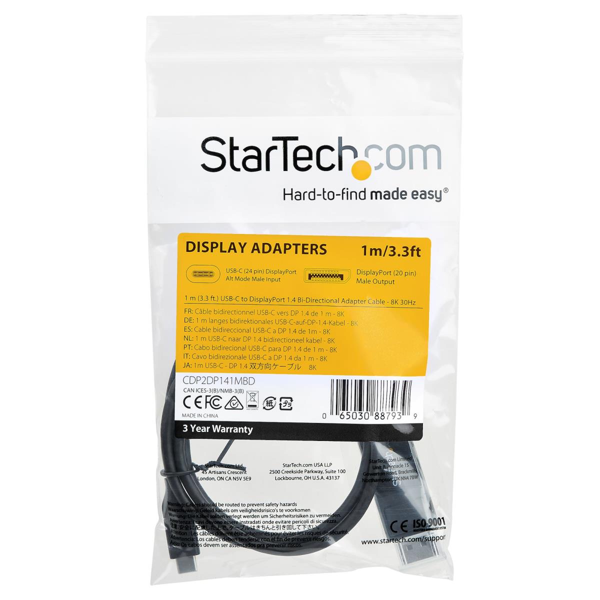 STARTECH.COM 1 M (3.3 FT) USB C TO DISPLAYPORT 1.4 CABLE - BIDIRECT