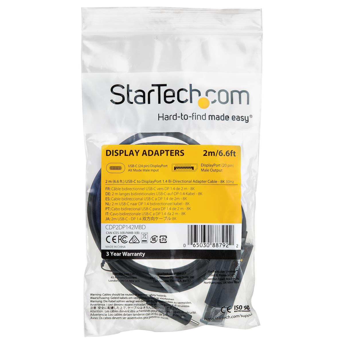 STARTECH.COM USB-c To DisplayPort Adapter Cable - 8k 30hz -2m Bi-directional