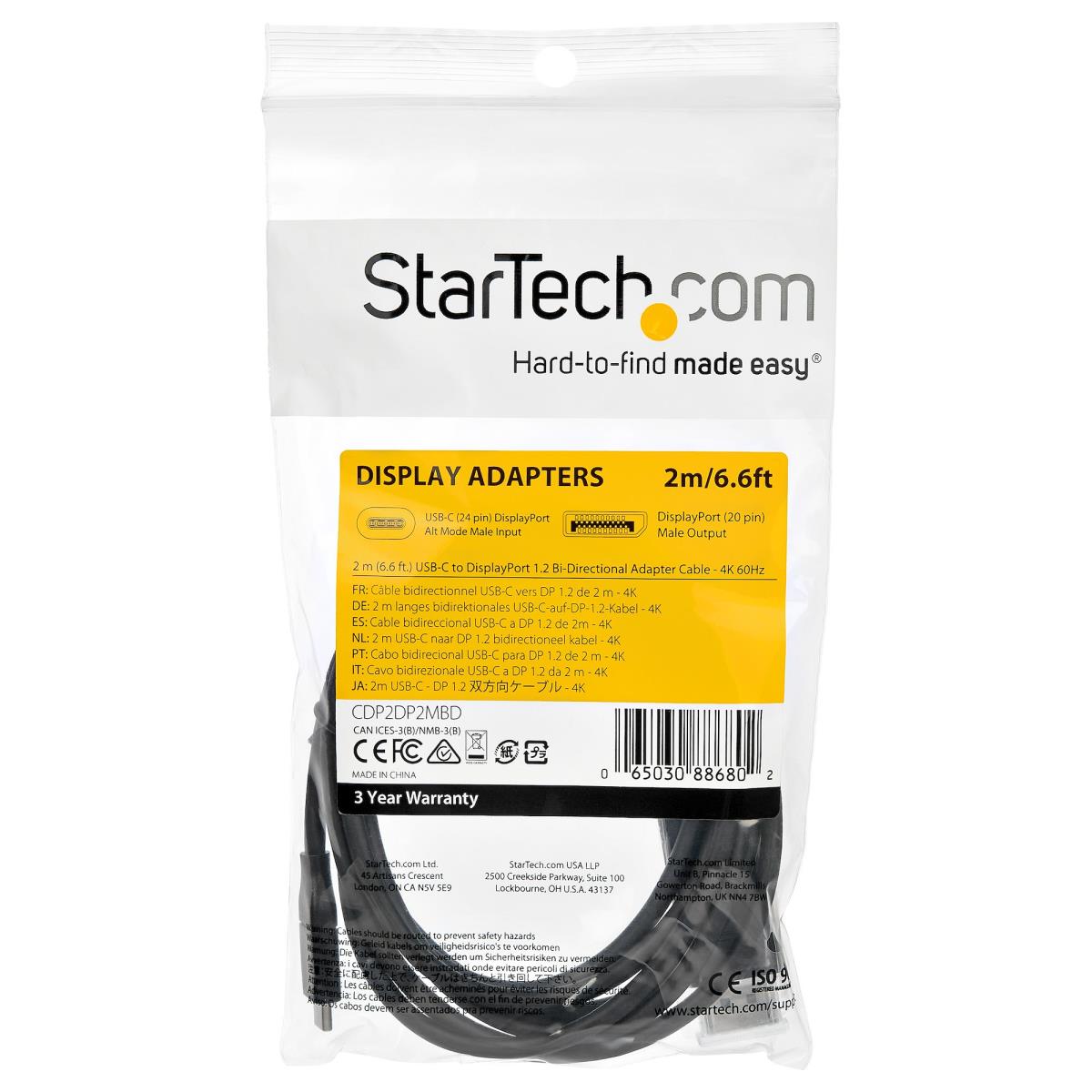 STARTECH.COM USB-c To DisplayPort Adapter Cable - 4k 60hz - 2m