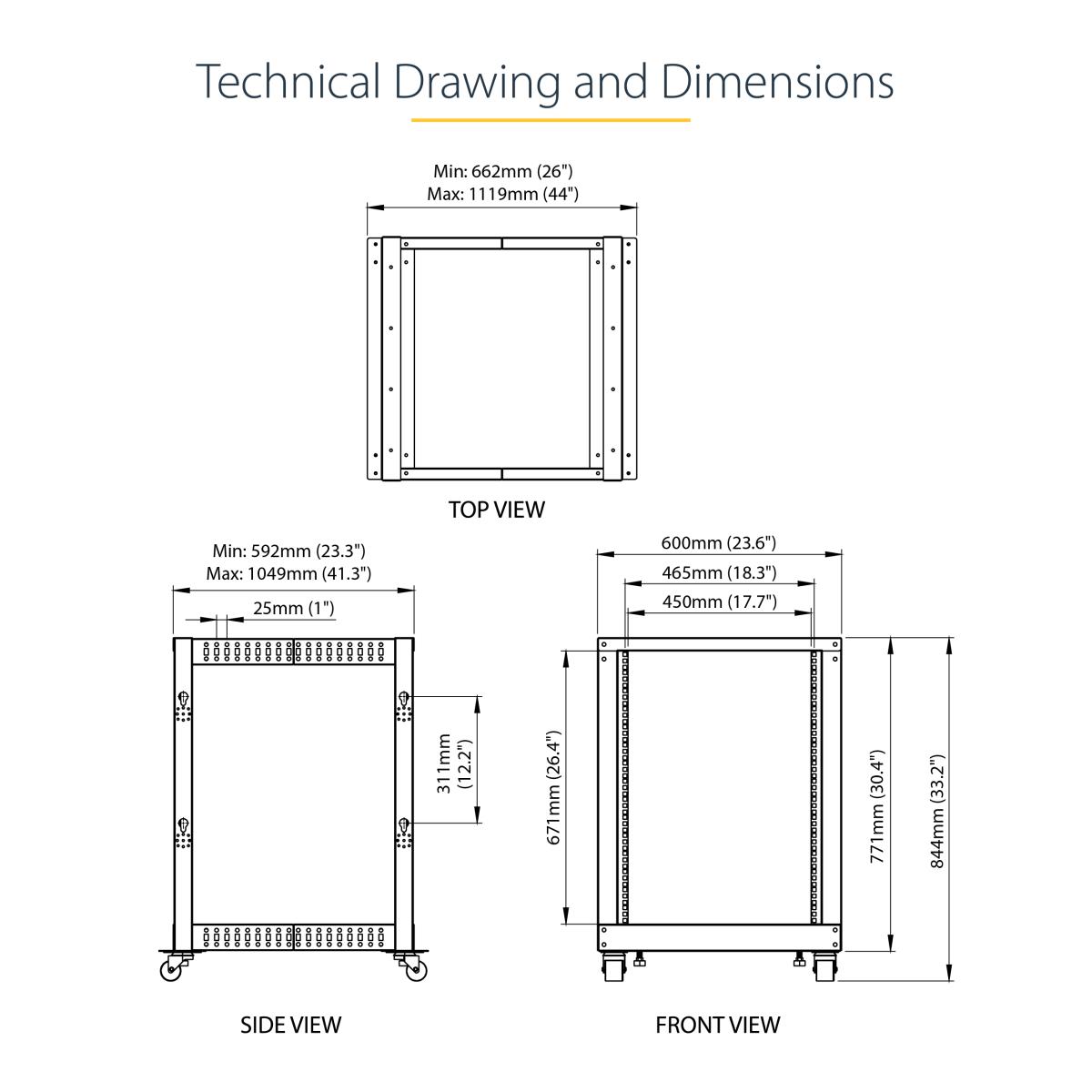 STARTECH.COM Rack - 15u Open Frame - 22-40 In. Depth