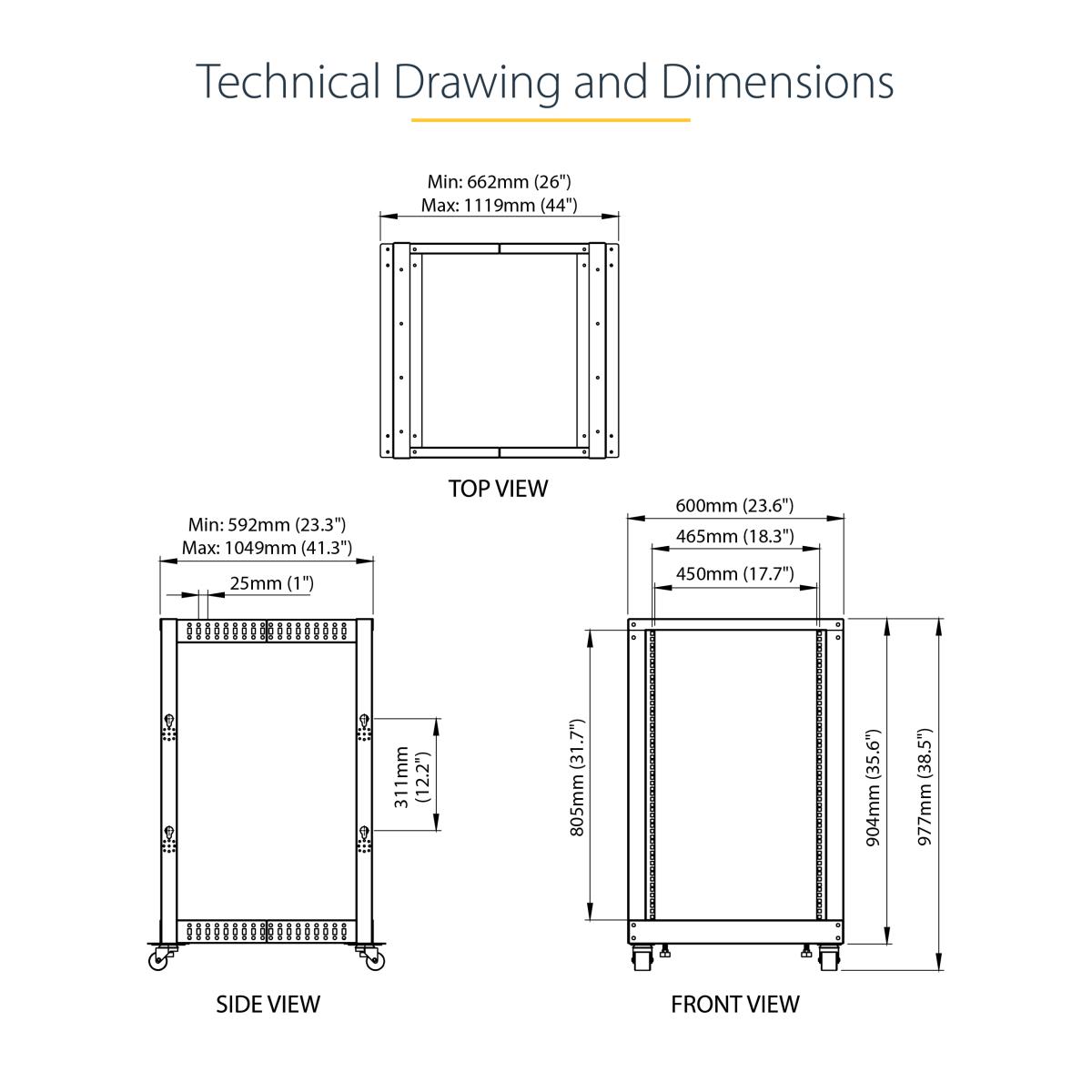 STARTECH.COM Rack - 18u Open Frame - 22-40 In. Depth
