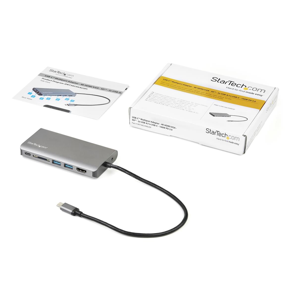 STARTECH.COM Mini Docking Station - USB-c Multiport Adapter - Hdmi / Vga - Pd - Sd - Ethernet - Audio & Mic - 30cm Cable