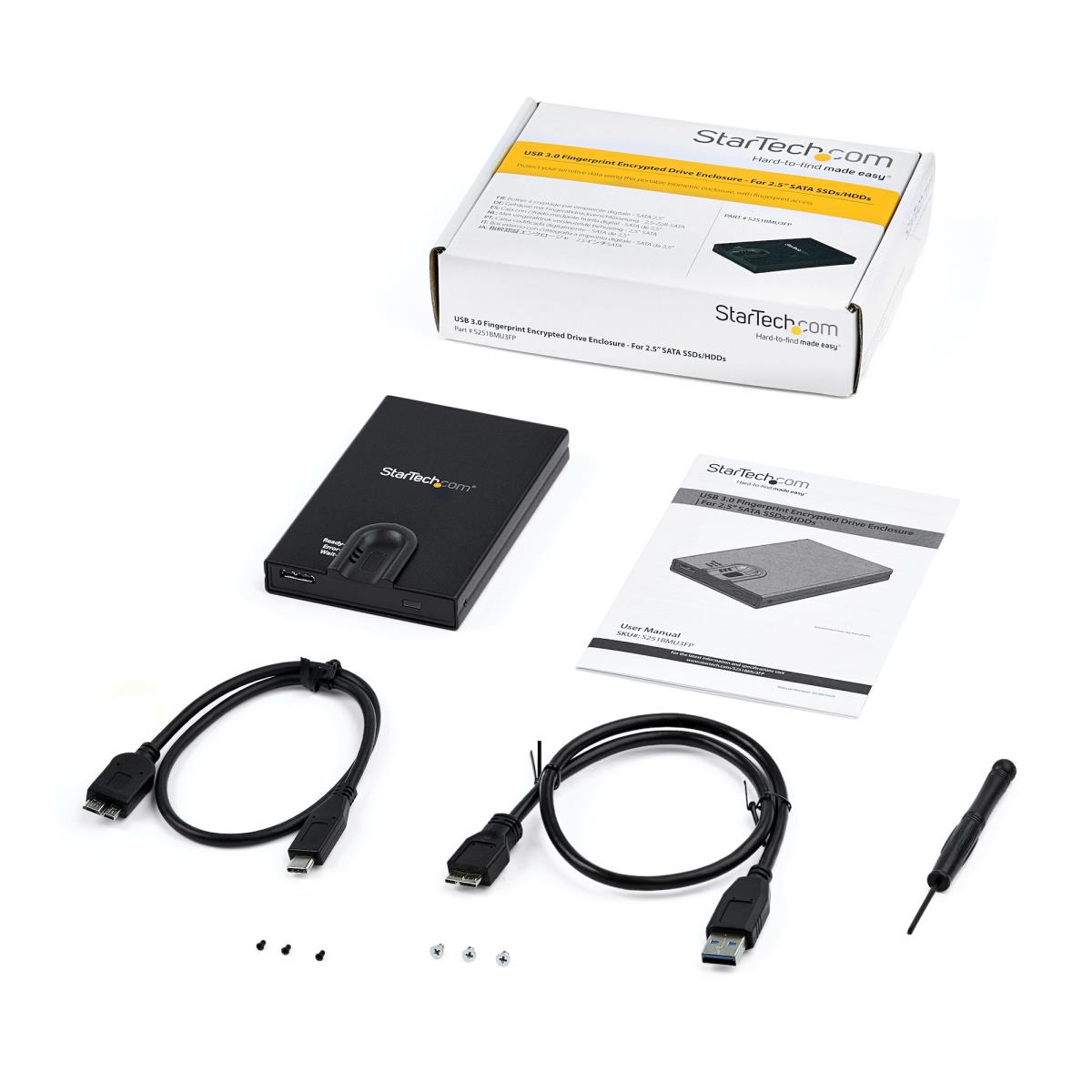 STARTECH.COM Biometric Enclosure - Encrypted USB 3.0 2.5in SATA Hard Drive Enclosure