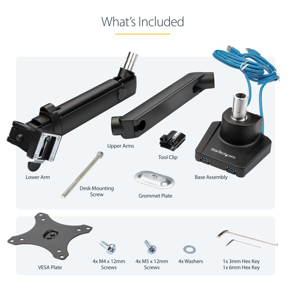 STARTECH.COM Single Desk Mount Monitor Arm 2 Built-in USB 3.0 Ports - Vesa