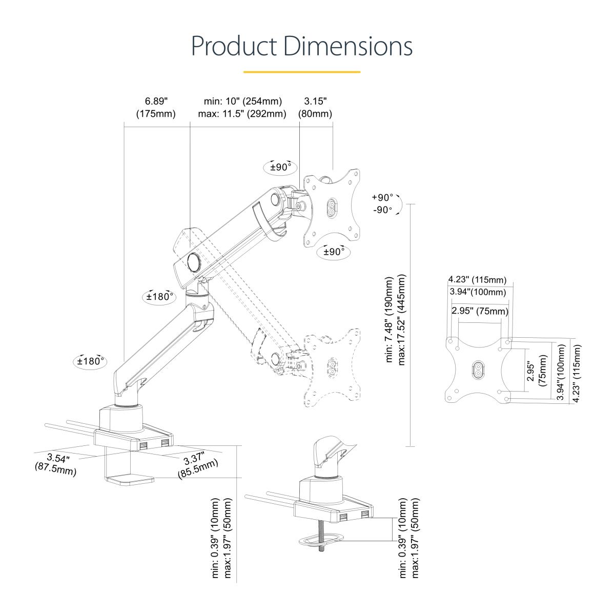 STARTECH.COM Single Desk Mount Monitor Arm 2 Built-in USB 3.0 Ports - Vesa