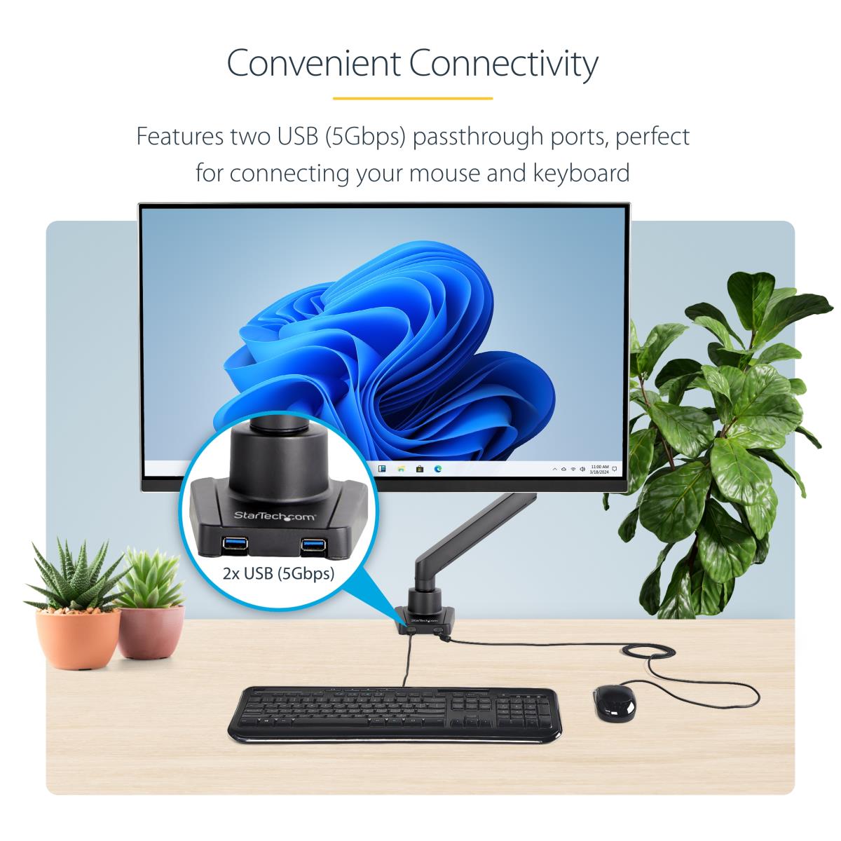 STARTECH.COM Single Desk Mount Monitor Arm 2 Built-in USB 3.0 Ports - Vesa