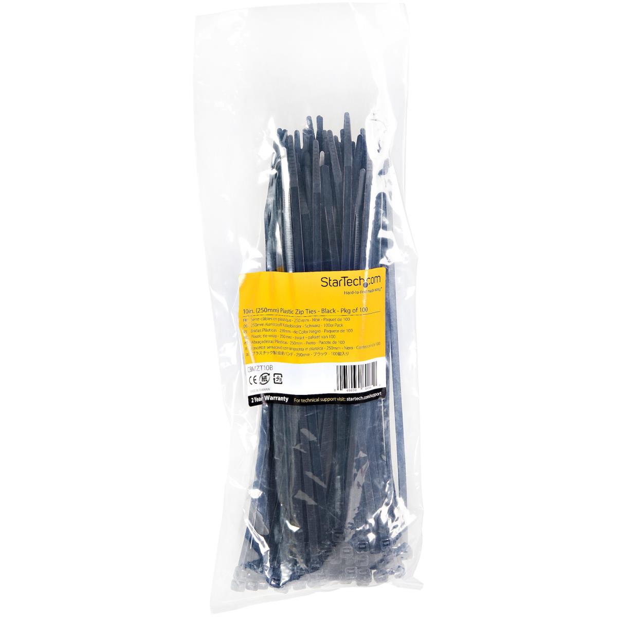 STARTECH.COM Cable Ties -black Nylon Zip Tie Wraps Ul Taa 100 Pack 10in