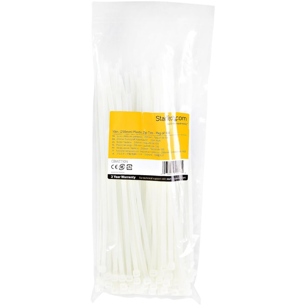 STARTECH.COM Cable Ties -white Nylon Zip Tie Wraps Ul Taa 100 Pack 10in
