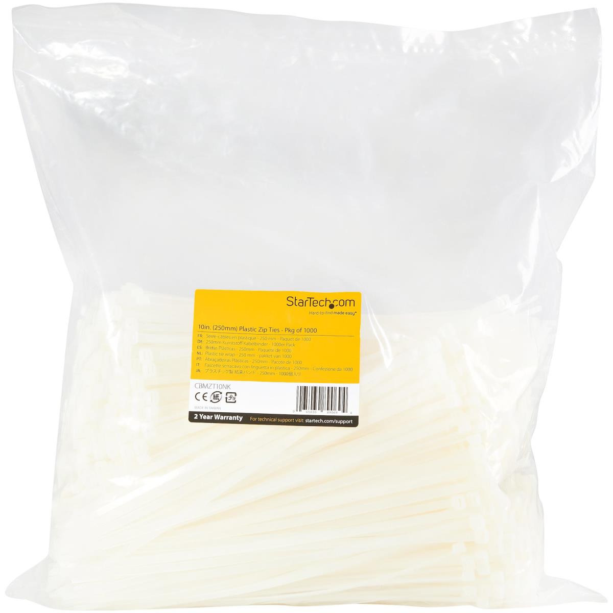 STARTECH.COM Cable Ties -white Nylon Zip Tie Wraps Ul Taa 1000 Pack 10in