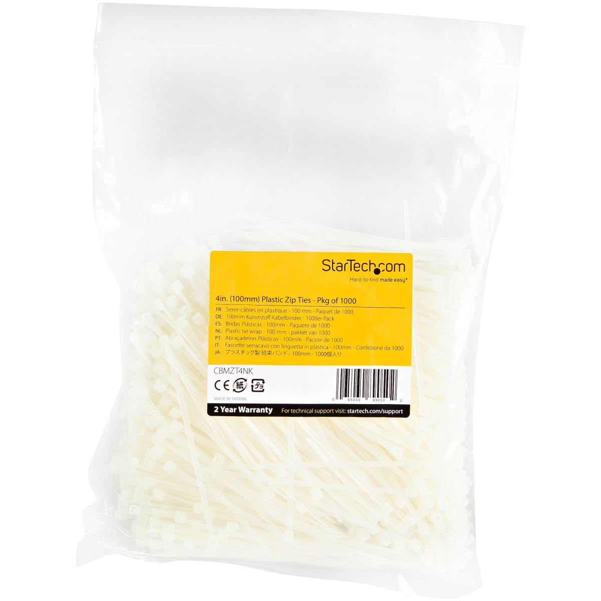 STARTECH.COM Cable Ties -white Nylon Zip Tie Wraps Ul Taa 1000 Pack 4in