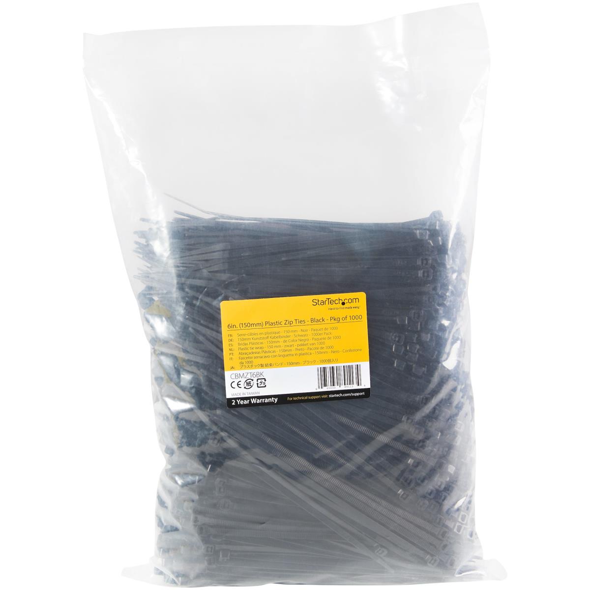 STARTECH.COM Cable Ties -black Nylon Zip Tie Wraps Ul Taa 1000 Pack 6in