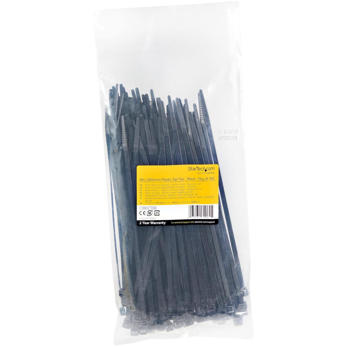 STARTECH.COM Cable Ties -black Nylon Zip Tie Wraps Ul Taa 100 Pack 8in