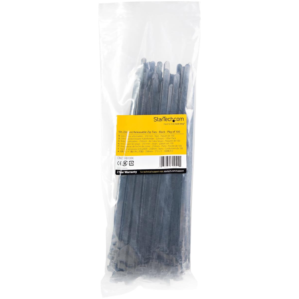 STARTECH.COM 75648591 Resealable Zip Tie 10in Black 100 Pack