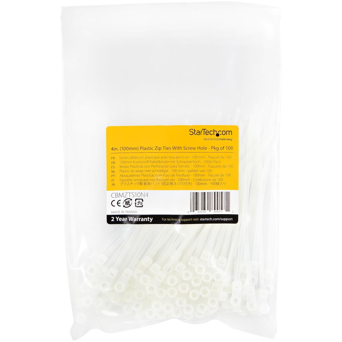 STARTECH.COM Plastic Zip Ties With Screw Hole 4in 100 Pack