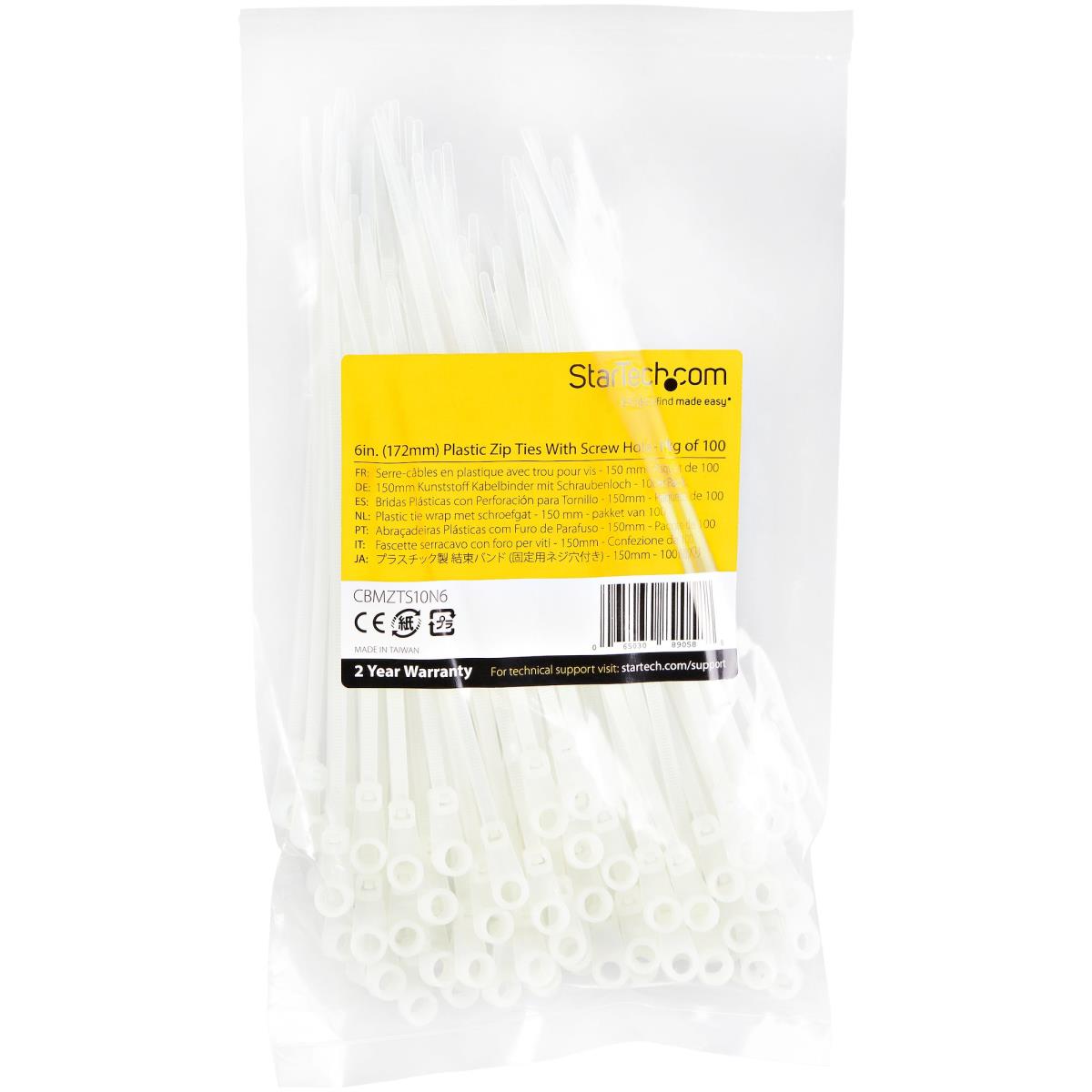 STARTECH.COM Plastic Zip Ties With Screw Hole 6in 100 Pack