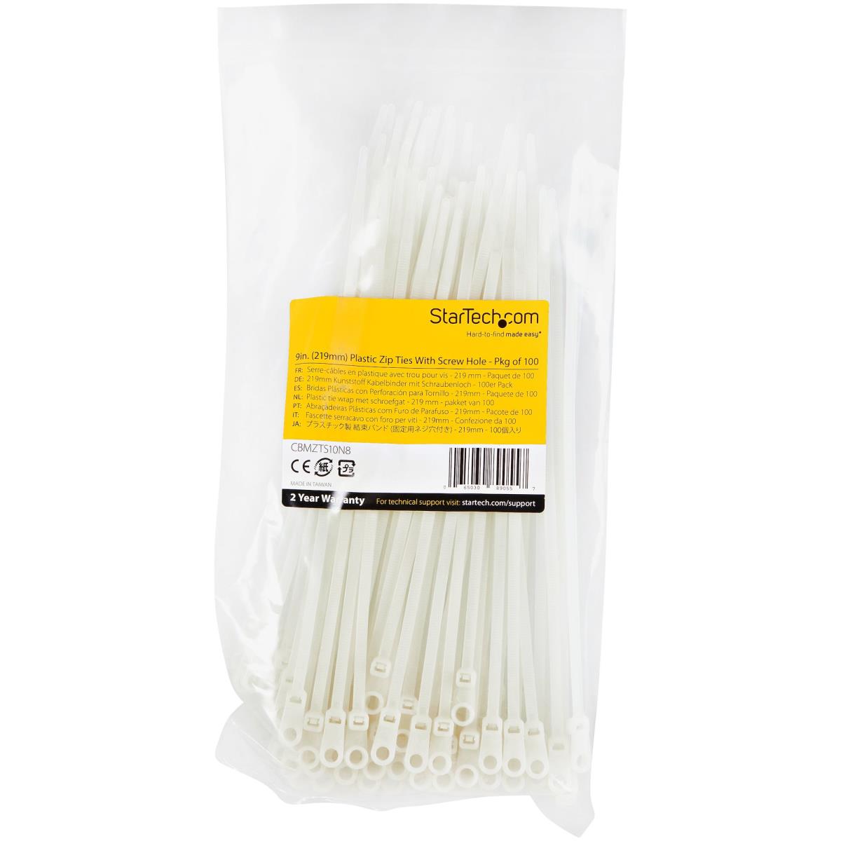 STARTECH.COM Plastic Zip Ties With Screw Hole 9in 100 Pack
