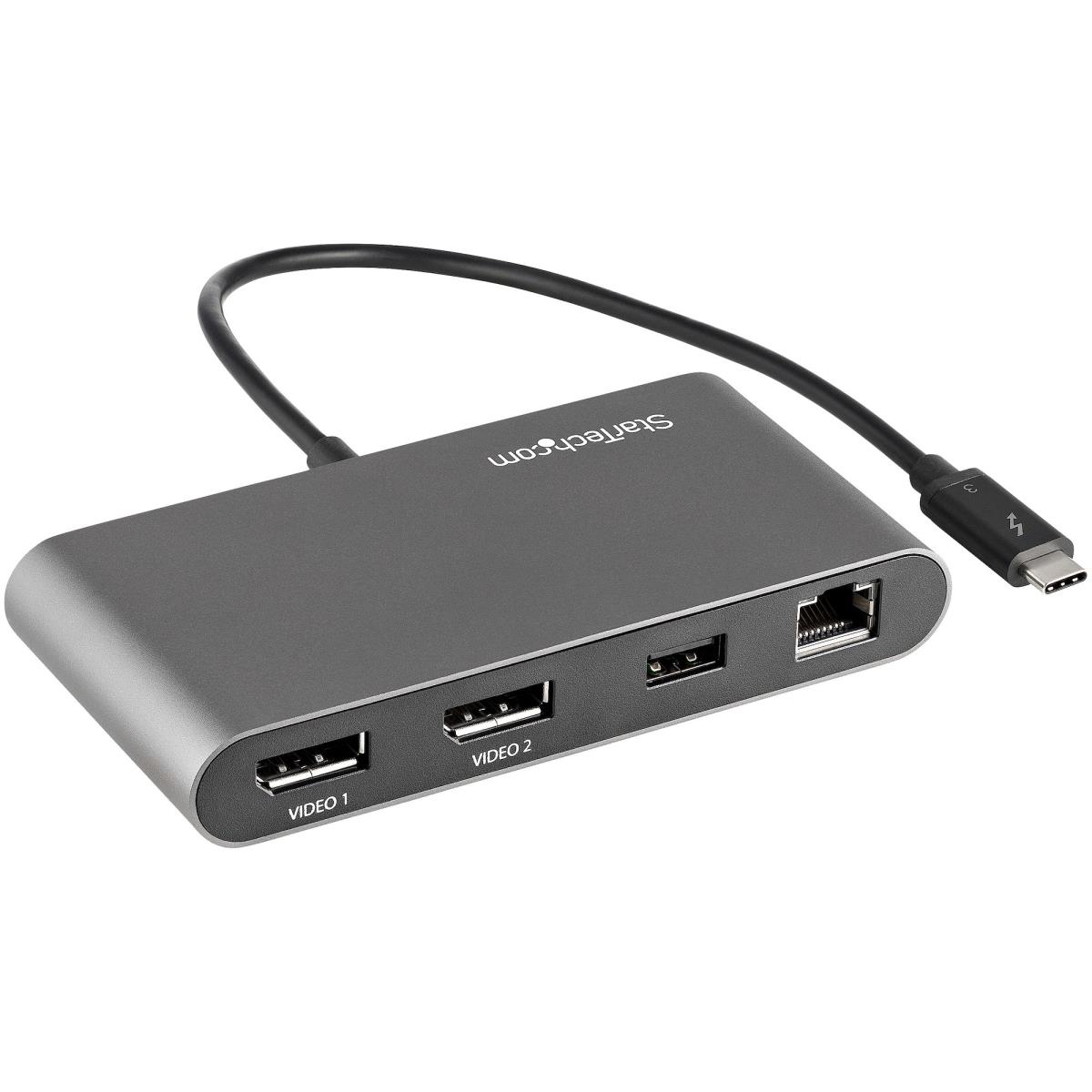 STARTECH.COM Thunderbolt 3 Mini Dock - Portable Dual Monitor Tb3 Docking Station W/ DisplayPort 4k 60hz - 1x USB-a & Gbe - 11in Attached Cable