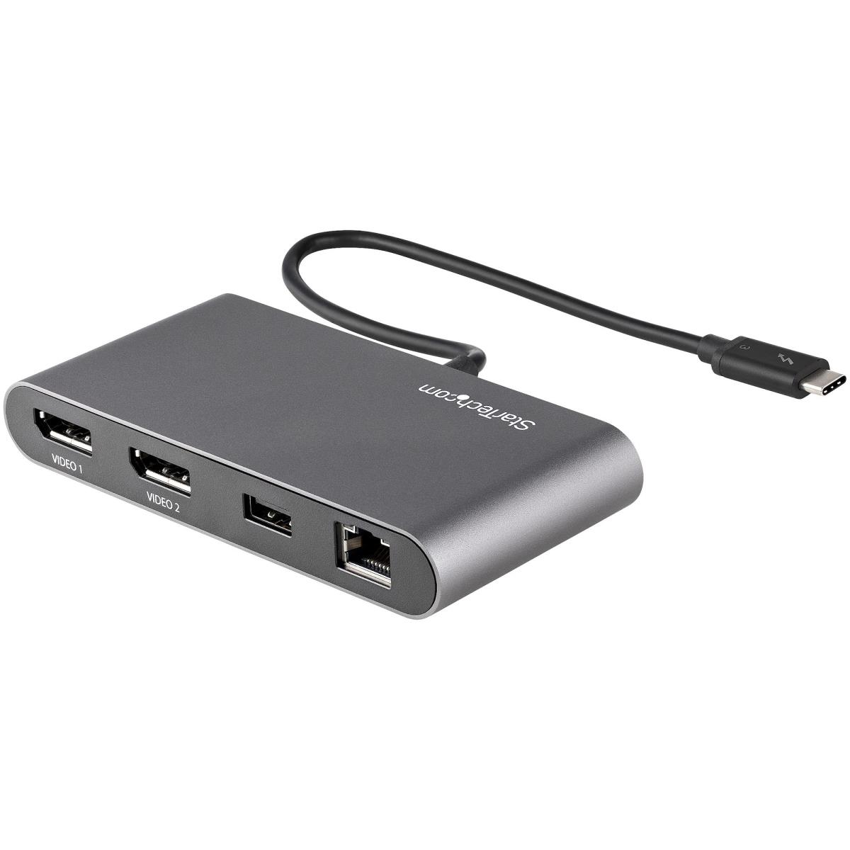 STARTECH.COM Thunderbolt 3 Mini Dock - Portable Dual Monitor Tb3 Docking Station W/ DisplayPort 4k 60hz - 1x USB-a & Gbe - 11in Attached Cable