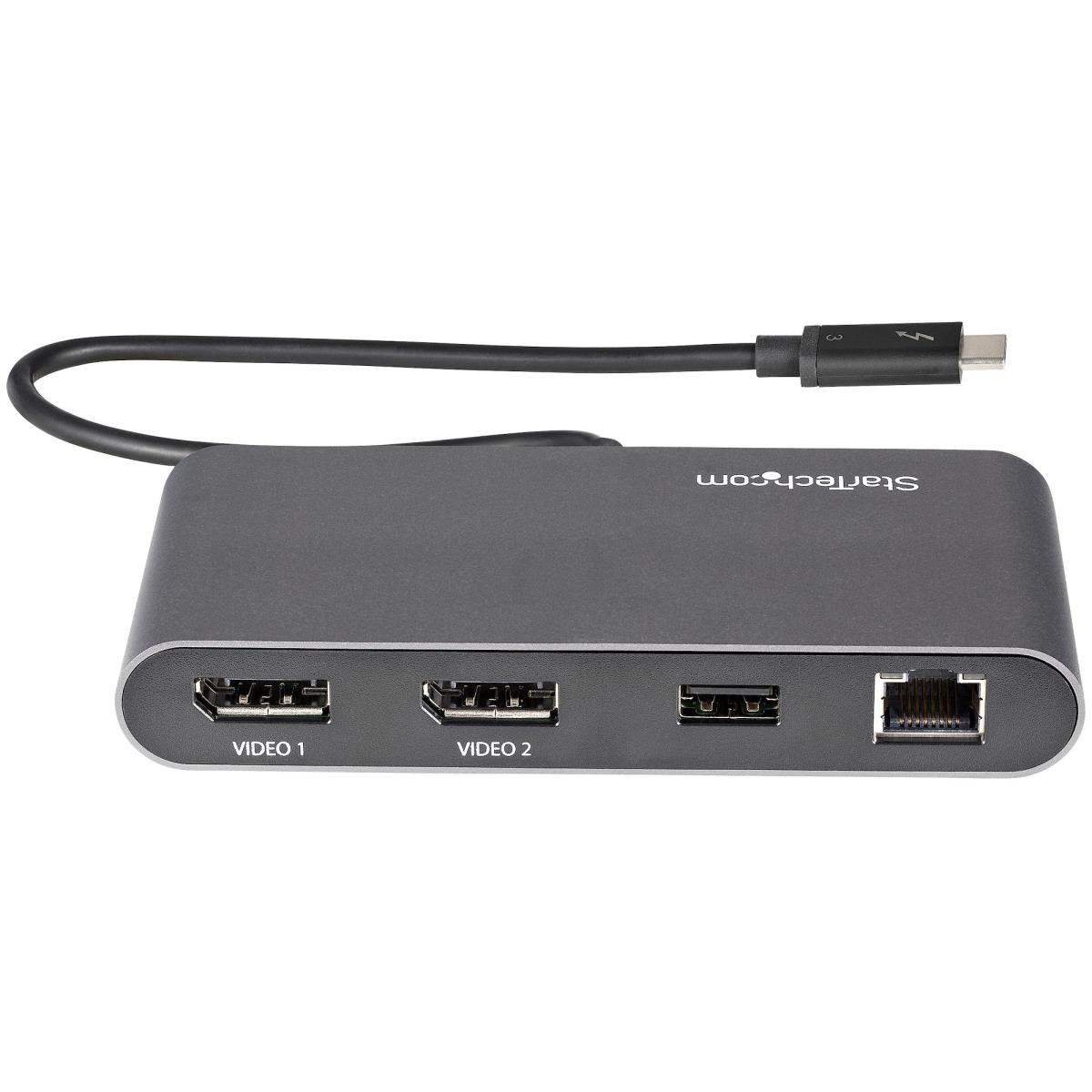 STARTECH.COM Thunderbolt 3 Mini Dock - Portable Dual Monitor Tb3 Docking Station W/ DisplayPort 4k 60hz - 1x USB-a & Gbe - 11in Attached Cable