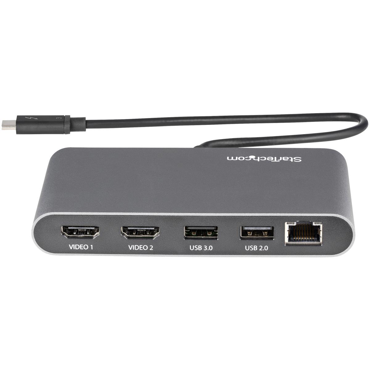 STARTECH.COM Thunderbolt 3 Mini Dock - Portable Dual Monitor Tb3 Laptop Docking Station Hdmi 4k 60hz - 2x USB-a & Gbe - 11in (28cm) Cable